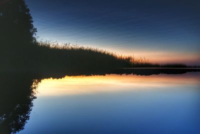 Scenic view of lake against sky during sunset