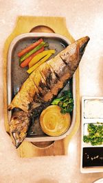 High angle view of food on table