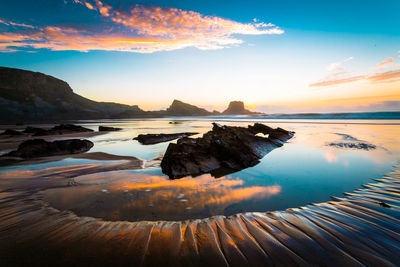 Scenic view of sea against sky at sunset