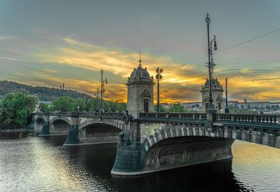 Bridge over river against cloudy sky