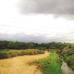 Scenic view of field against cloudy sky