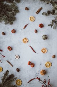 High angle view of fruits on table