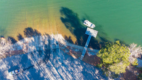 High angle view of plants by sea