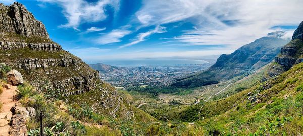 Panoramic view of landscape against cloudy sky