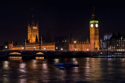 Illuminated buildings in city at night