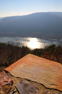 Close-up of water against mountain range