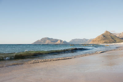 Scenic view of beach against clear sky