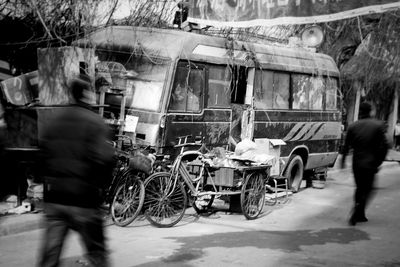 Bicycles parked on road