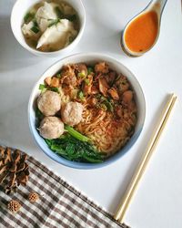 High angle view of food in plate on table