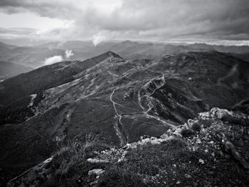 Aerial view of mountains against sky