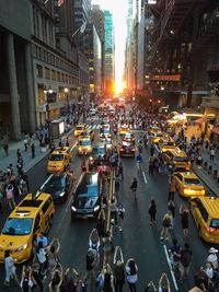 High angle view of people on city street
