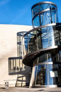 Modern building against clear blue sky