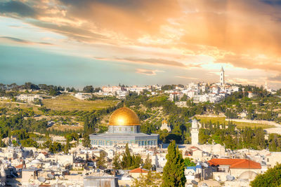 Jerusalem with the mount of olives with an unreal sky created in post production