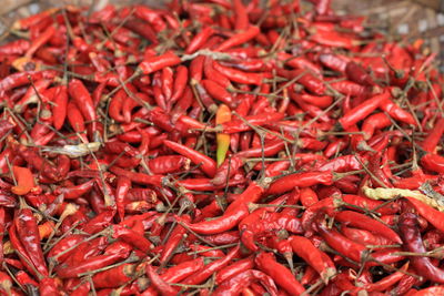 Full frame shot of red chili peppers for sale at market