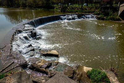 High angle view of waterfall in river