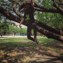 Full length of man jumping in park