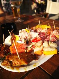 Close-up of food on table