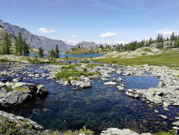 Lakeview with rocks and mountains