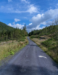 Road amidst plants and trees against sky