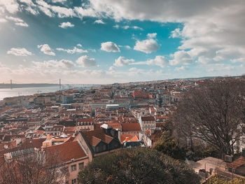 High angle view of townscape against sky