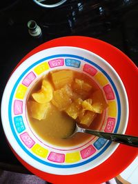 High angle view of food in bowl