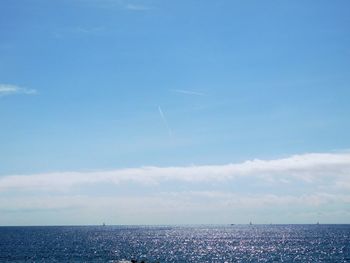 Scenic view of sea against blue sky