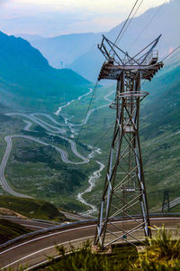 High angle view of road amidst mountains
