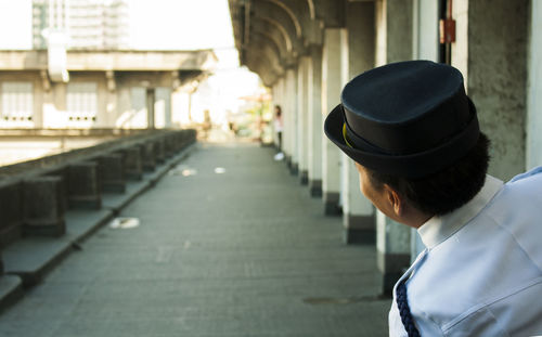 Close-up of security guard in school building