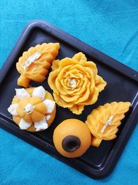 High angle view of dessert in plate