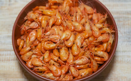 High angle view of food in bowl on table