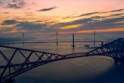 Bridge over sea against sky during sunset