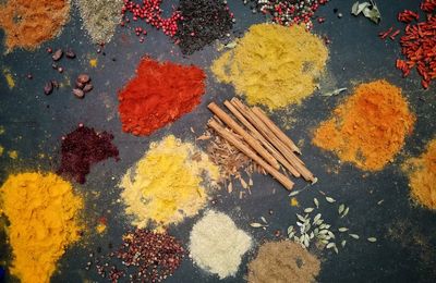 High angle view of spices