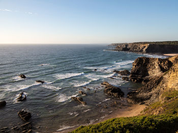 Scenic view of sea against clear sky