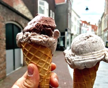 Close-up of hand holding ice cream cone