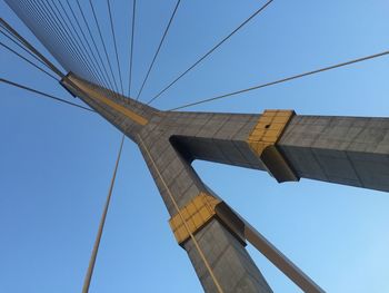 Low angle view of cables against clear blue sky