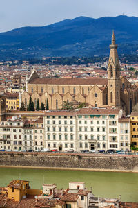 View of the beautiful basilica di santa croce and the city of florence from michelangelo square