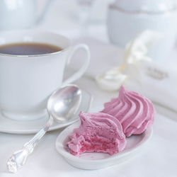 Close-up of dessert served on table