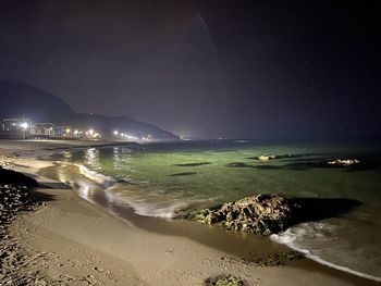 Scenic view of sea against sky at night