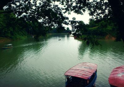 View of boats in river