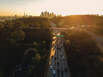 High angle view of highway in city