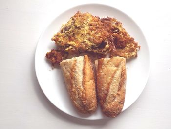 High angle view of food in plate on table