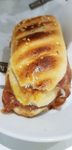 High angle view of bread in plate