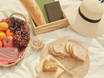 High angle view of breakfast on table