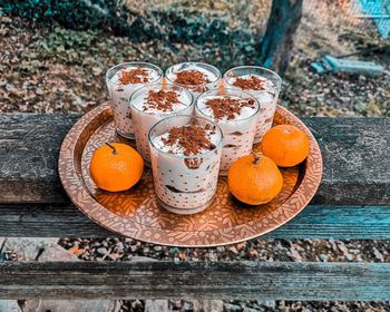 High angle view of orange fruit on table