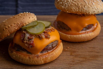 Close-up of burger on table