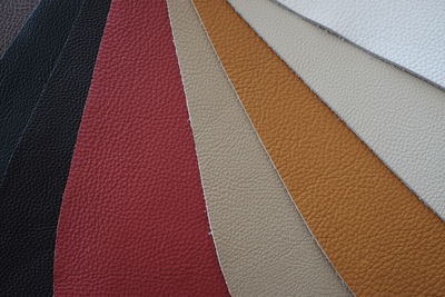 Close-up of colorful leathers