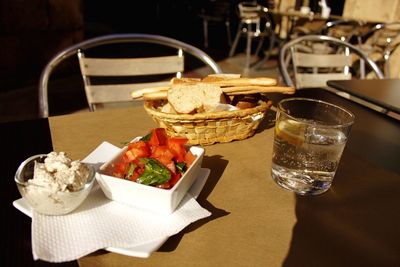 Close-up of food served on table