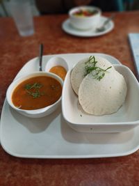 Close-up of food in plate on table