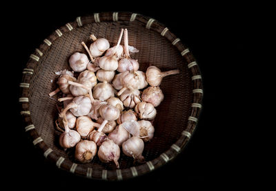 High angle view of eggs in basket