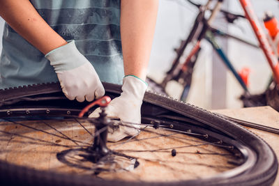 Man working on bicycle